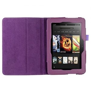 Executive PU Leather Amazon Kindle Fire HDX 7 inch 2013 Case Cover Multi Function Standby Bi-Fold Stand with Built-in Magnet for Sleep / Wake Feature + Screen Protector + Stylus Touch Pen for New Kindle Fire HDX 7-inch 2013 Tablet (Not for Kindle Fire HD 2013 or 2012 Model) - Purple