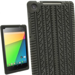 iGadgitz Black Silicone Skin Case Cover with Tyre Tread Design for Asus Google Nexus 7 FHD Android Tablet 16GB 32GB 2nd Generation 2013 + Screen Protector (Not suitable for the 1st Gen July 2012)