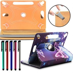 LOLO® Tablet Case ASUS ZenPad Z170C 7 Inch 360 Degree Rotating Universal PU Leather Case Cover Stand Pocket Pouch With TAN - Designer Electric Butterfly Floral Flowers Nature