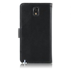 Stylish Protective 100% REAL GENUINE COW LEATHER FLIP CASE POUCH COVER CARD HOLDER WALLET FOR Samsung Galaxy Note 3 III N9000 N9005 + Includes STYLUS PEN + SCREEN PROTECTOR (BLACK)