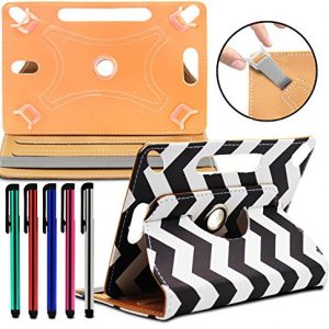 LOLO® Tablet Case ASUS ZenPad Z170C 7 Inch 360 Degree Rotating Universal PU Leather Case Cover Stand Pocket Pouch With TAN - Designer Black Chevron Zig Zag Pattern