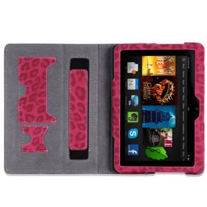 MoKo Amazon Kindle Fire HDX 7" 2013 Case - Slim Folding Case for Fire HDX 7.0 Inch 3rd Generation Tablet, Leopard Red (With Smart Cover Auto Wake / Sleep Feature)