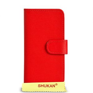 Samsung Galaxy Note 3 Premium Leather Red Wallet Flip Case Cover Pouch + Big Touch Stylus Pen + RED 2 IN 1 Dust Stopper + Screen Protector & Polishing Cloth SVL2 BY SHUKAN®, (WALLET RED)
