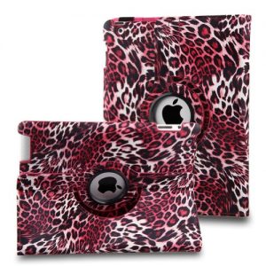 Leopard Pink 360 Degree Rotating Stand Smart Cover PU Leather Case for iPad 2/3/4 Generation Retina Display (wake/sleep capability) + Free Gift ONE Stylus Pen