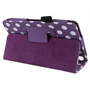 CreatValu Fire HD 6 Tablet (2014 Oct Release) Case - Auto Sleep / Wake Leather Case Pouch for Amazon Kindle Fire HD 6" Slim Flip Leather Standing Protective Cover Fire HD 6 inch 4th Generation 2014 model (Wi-Fi 8GB & 16GB) - Purple Polka