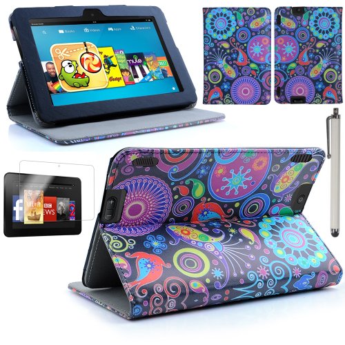 Juju Village New Amazon Kindle Fire HDX 7" 7 inch 2013 PU Leather Front & Back Case / Smart Cover / Typing & Viewing Stand / Flip Case (Fits Versions - 16GB, 32GB & 64GB Wi-Fi + 4G LTE) With Magnetic Sleep Sensor & Screen Protector Shield Guard & Amazon Kindle Fire HDX Tablet Stylus (Jellyfish Polka Dots) Juju Village New Amazon Kindle Fire HDX 7" 7 inch 2013 PU Leather Front & Back Case / Smart Cover / Typing & Viewing Stand / Flip Case (Fits Versions - 16GB, 32GB & 64GB Wi-Fi + 4G LTE) With Magnetic Sleep Sensor & Screen Protector Shield Guard & Amazon Kindle Fire HDX Tablet Stylus (Jellyfish Polka Dots)