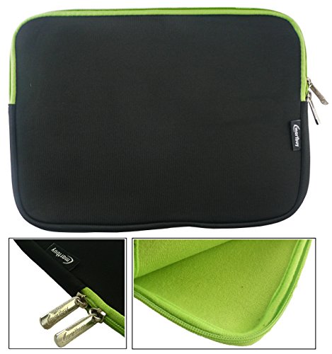 Emartbuy® Black / Green Water Resistant Neoprene Soft Zip Case Cover Sleeve With Green Interior & Zip Suitable for Lenovo IdeaPad Miix 700 12 Inch Convertible Notebook ( 11.6 - 12.5 Inch Tablet Chromebook Laptop )