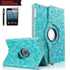 iPad 4 Case, TabPow [360 Degrees][Flip][Smart Case] Grapevine PU Leather Flip Case [Magnetic Closure] Smart Cover With Stand [Auto Sleep/Wake] For Apple iPad 2/3/4, Turquoise