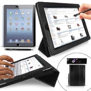 Case for iPad 4 / 3 / 2 - G-HUB GeniusCover BLACK Carbon Fibre Style (Limited Edition) Case Cover Folio for the new iPad 4 as well as 2nd & 3rd generation iPad, with integrated Flip-Stand Function and Magnetic Sleep Sensor. Includes added BONUS: G-HUB ProPen Stylus