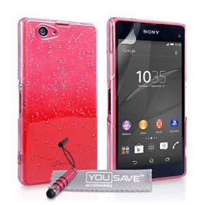 Yousave Accessories Sony Xperia Z4 Compact Case Red / Clear Raindrop Hard Cover With Mini Stylus Pen Yousave Accessories Sony Xperia Z4 Compact Case Red / Clear Raindrop Hard Cover With Mini Stylus Pen