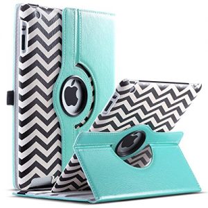 iPad 2/3/4 Case,ULAK 360 Rotating Magnetic PU Leather stand Case Smart Cover For Apple New iPad 4th Generation (Wake/sleep Function) Apple iPad 2, iPad 3(the new iPad)W/Touch Stylus+ Screen protector(Wave-Black/White)