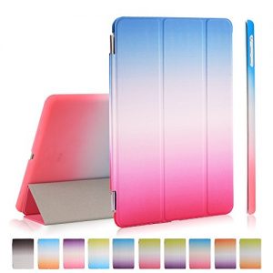 iPad Air Case, iPad Air Cover, DEENOR Rainbow Colour Series Smart Cover Transparent Back Cover Ultra Slim Light Weight Auto Wake up/Sleep Function Protective Case Cover for Apple iPad Air iPad 5 Generation. (Sky blue and pink)