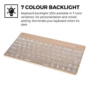 Asus ZenPad 8.0 Z380C/Z380KL, S 8.0 Z580C/Z580CA Wireless Keyboard, COOPER AURORA 7-Color Backlit LED Wireless Bluetooth QWERTY Keyboard with Rechargeable Battery (Gold, Ultra Light & Slim)