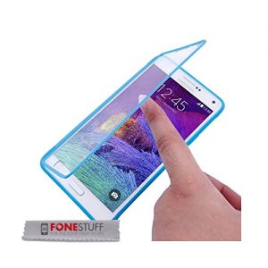 Samsung Galaxy Note 4 Case, Fone-Stuff® - Full Body Silicone Gel Skin Cover with See Through Touchable Wallet Flip Screen Protector in Green