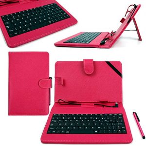 DURAGADGET Deluxe QWERTY Keyboard Folio Case in Pink for the New Lenovo TAB 2 A8 / Lenovo IdeaPad MIIX 300 Tablet - with Micro USB Connection, Built-In Stand & BONUS Stylus Pen