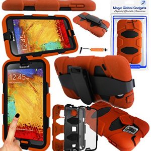 Magic Global Gadgets - Orange Heavy Duty Ultra Tough Military Case For Samsung Galaxy Note 3 III N9000 / N9005 / N9002 3G LTE Rugged Builders Workman School Extreme Grade Shock Proof Cover With 90° Swivel Belt Clip + Built In Screen Guard Protector & Mini Capacitive Stylus Touch Pen