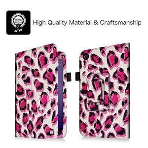 Linx EM-I8270 7 inch Tablet Case - Fintie Premium Vegan Leather Folio Stand Cover with Stylus Loop for Linx 7-inch Windows 8 Tablet, Leopard Magenta