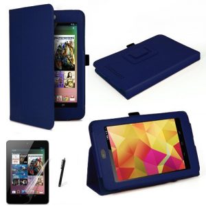 MOFRED® Blue Luxury Multi Function Standby Case with Built-in Magnet for Sleep / Wake feature for the Google Nexus 7 Tablet 8GB,16GB,32GB or 32GB 3G HSPA+ - Second Updated Version w/Sleep Sensor + Screen Protector + Stylus Pen (Available in Mutiple Colors)
