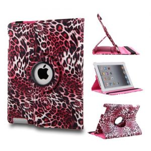 Leopard Pink 360 Degree Rotating Stand Smart Cover PU Leather Case for iPad 2/3/4 Generation Retina Display (wake/sleep capability) + Free Gift ONE Stylus Pen