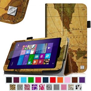 Linx 7 inch Tablet Case - Fintie Premium Vegan Leather Folio Stand Cover with Stylus Loop for Linx 7-inch Windows 8 Tablet, Vintage Map