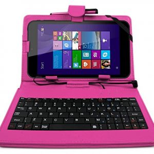 DURAGADGET Deluxe Pink Keyboard Folio Case for the NEW Linx 7-inch Tablet - Eco-Friendly Faux Leather with Built-In Stand and BONUS Stylus