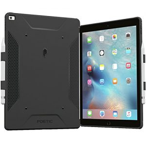 iPad Pro 12.9 Case, Poetic QuarterBack [Corner/Bumper Protection][Dual protection]-Stylish PC+TPU Case for iPad Pro 12.9 with Pencil Holder, Compatible w/ Apple Smart Keyboard Black/Black