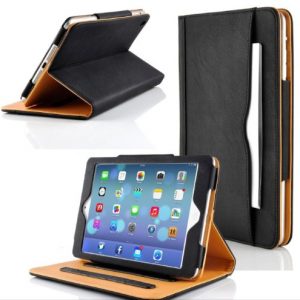 Zonewire® BLACK & TAN LEATHER WALLET SMART FLIP CASE COVER & SCREEN PROTECOR FOR APPLE IPAD 2 3 4 AIR WITH FULL SLEEP WAKE COMPATIBILITY! (Ipad Air (Ipad 5))