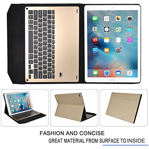 IVSO Apple iPad Pro 12.9-Inch Aluminum Bluetooth Keyboard Portfolio Case - ALUMINUM Bluetooth Keyboard Stand Case / Cover for Apple iPad Pro 12.9-Inch Tablet(Gold) IVSO Apple iPad Pro 12.9-Inch Aluminum Bluetooth Keyboard Portfolio Case - ALUMINUM Bluetooth Keyboard Stand Case / Cover for Apple iPad Pro 12.9-Inch Tablet(Gold)