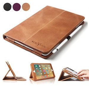 Boriyuan iPad Pro 9.7 Case,Personalised Vintage Genuine Leather Slim-Stand Case Cover for Apple iPad Pro 9.7 inch[Launched 2016]with Magnetic Auto Wake & Sleep Function(Brown) Free Screen Protector + Stylus
