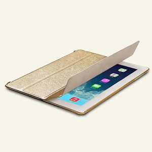 Contever® Gold Elegant Silk Pattern Trifold Case Protective Cover / Stand for Apple ipad 2/ipad 3/ipad 4 + 1x Free Screen Protector + 1x Free Touch Pen--Gold(not included Ipad)