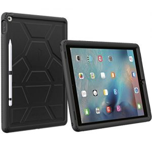 iPad Pro 12.9 Case - Poetic Turtle Skin Series [Corner/Bumper Protection][Tactile side Grip][Sound-Amplification][Bottom Air Vents] Protective Silicone Case w/ Pencil Holder for iPad Pro 12.9 Black