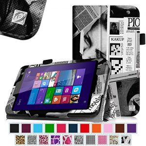 Linx EM-I8270 7 inch Tablet Case - Fintie Premium Vegan Leather Folio Stand Cover with Stylus Loop for Linx 7-inch Windows 8 Tablet, Newspaper