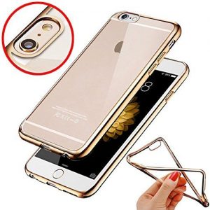 APPLE IPHONE 7 CASE (GOLD) FLEXIBLE SILICON CASE WITH A METAL EFFECT EDGE VISUAL TRANSPARENCY CASE COVER