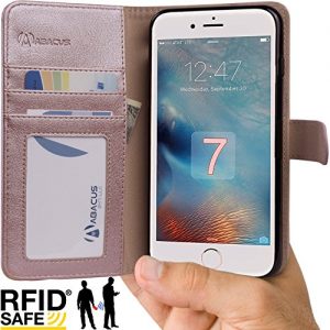 Abacus24-7 iPhone 7 Case, Wallet with RFID Blocking Flip Cover, Rose Gold