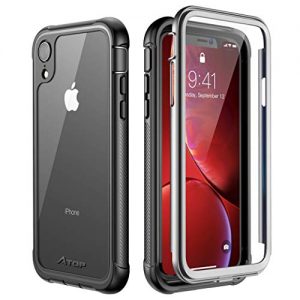 ATOP iPhone Xr case, Full-Body Protection Rugged Clear Bumper Case with Built-in Screen Protector,Heavy Duty Dropproof Shockproof Case for iPhone Xr 6.1 Inch 2018 (Black Clear)