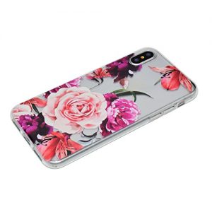 iPhone X / XS Case [With Free Tempered Glass Screen Protector],Mo-Beauty Clear Floral Soft Flexible TPU Back Cover Case for Apple iPhone X/ XS (Rose)