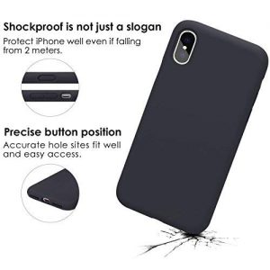 JASBON iPhone X/XS Case, Liquide Silicone Phone Case with Free Tempered Screen Gel Rubber Soft Touch Cover Full Protective Case for iPhone X/XS-Black
