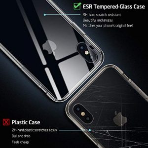 ESR Glass Case for iPhone XS/X Case, 9H Tempered Glass Back Cover [Mimics Glass Back of iPhone XS/X] [Wireless Charging Compatible] with Soft Silicone Bumper for 5.8″ iPhone XS/iPhone X, Clear